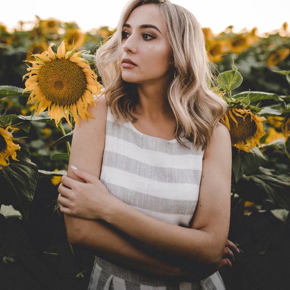 Linen white and grey striped midi jumpsuit - Picture 5 of 5